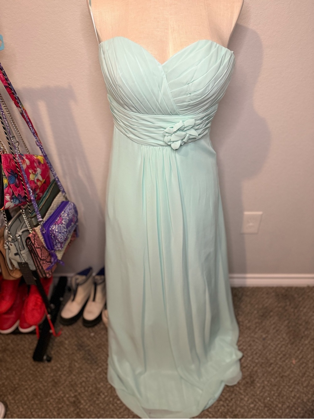 Strapless Sweetheart Mint Chiffon Maxi Dress